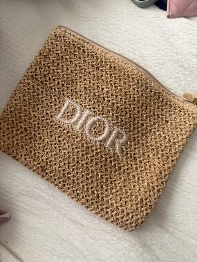 DIOR Beige Woven Pouch - Embroidered Logo VIP Gift